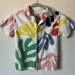 Free Assembly Boys Short Sleeve Colorful Leaf Print Short-Sleeve Kids Shirt